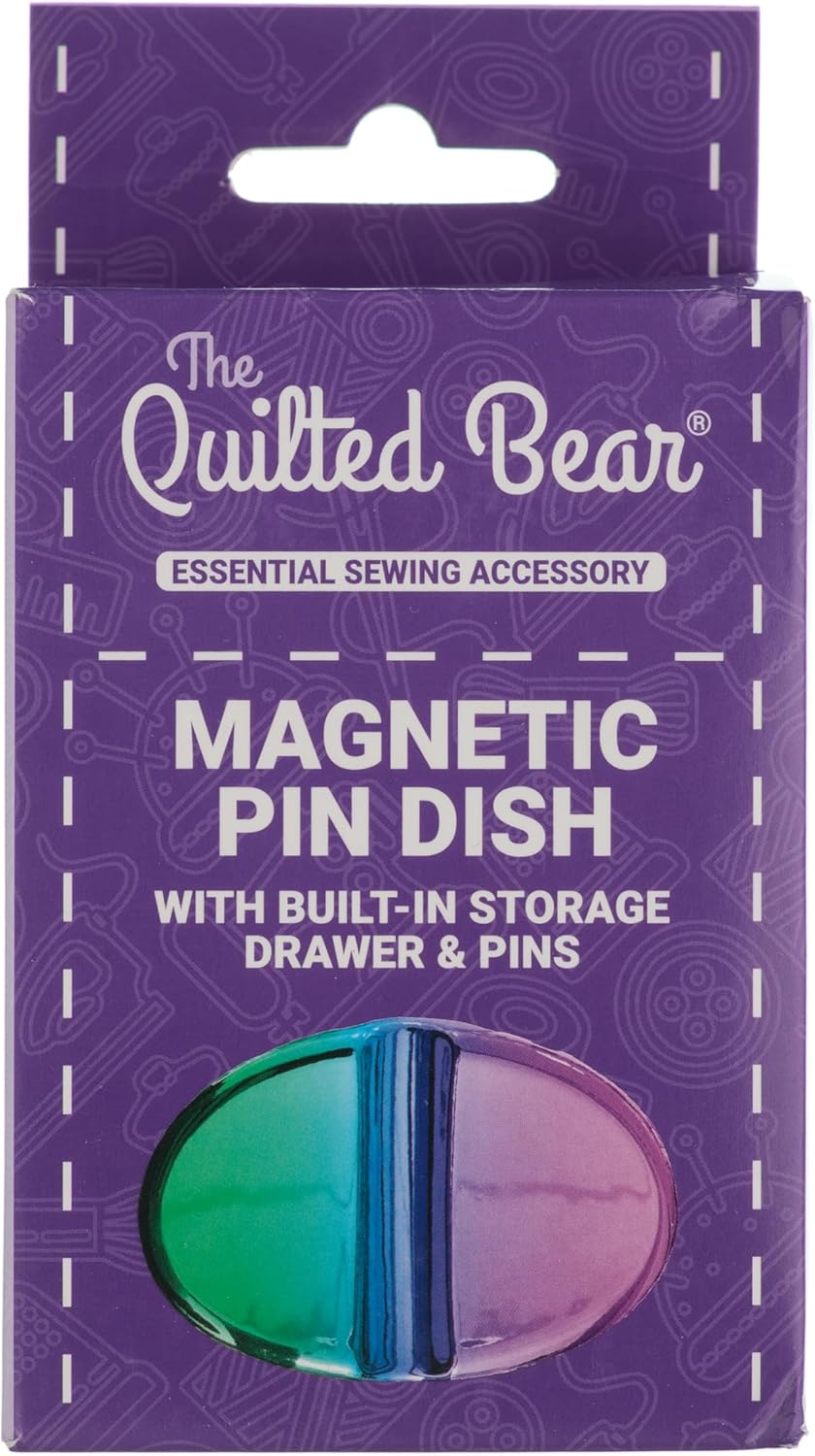 The Quilted Bear Magnetic Pin Cushion - Holder for Sewing with 25 Pearl-Headed Pins & Plastic Drawer Organizer for Bobby Pins & Sewing Supplies (Pink)