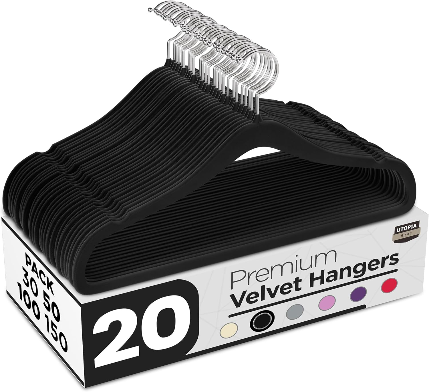 Utopia Home Velvet Hangers 50 Pack - Non-Slip Clothes Black Hanger - Suit Hangers with 360 Degree Rotatable Hook - Heavy Duty Hanger for Coat & Pant