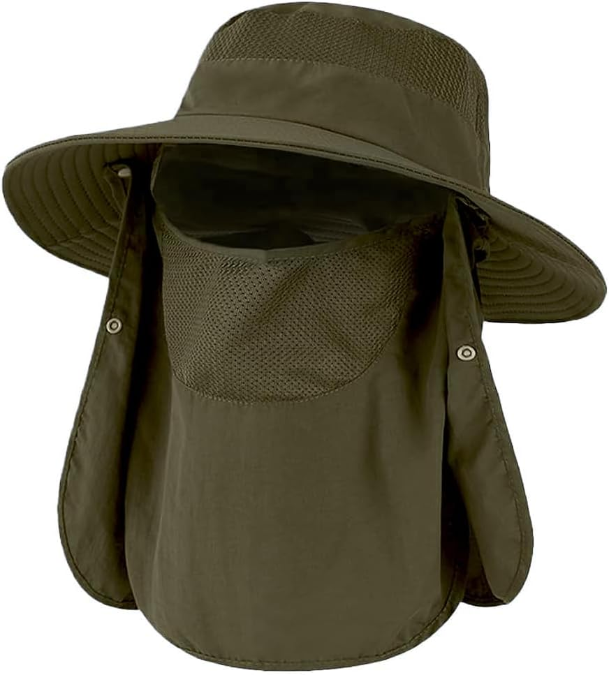 H HOME-MART UPF50+ Sun Hat Wide Brim Fishing Hat with Removable Neck Flap & Face Cover for Men & Women, UV Sun Protection Sun Hat for Outdoor