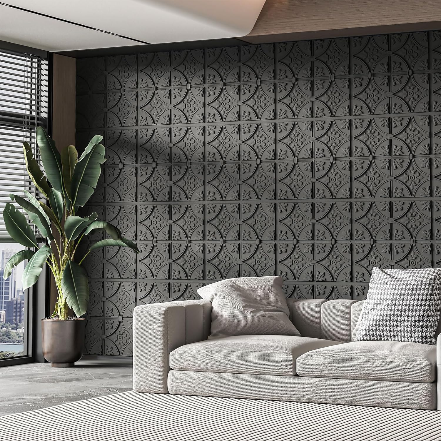 Art3D PVC Drop Ceiling Tiles, Easy Glue-Up Panels for Ceilng, Wall Decoration, 60X60 CM, 12 Pcs, Black