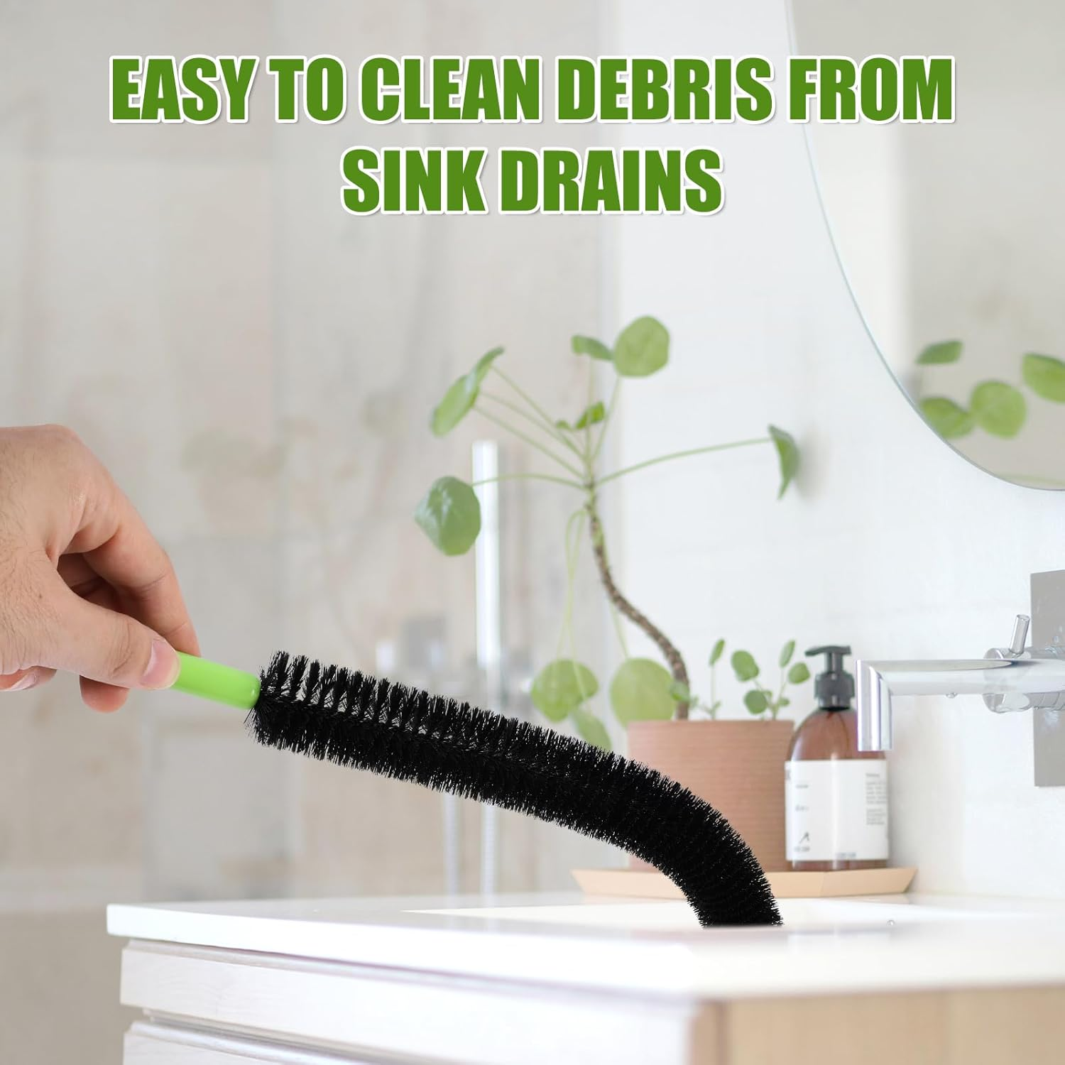 Gosknor 2Pcs Drain Brush, Nylon Stainless Steel Long Pipe Cleaners, 17In Sink Cleaning Brush, Flexible Long Cleaning Brush for Toilet Floor Drain, Kitchen Sink Drain image number 2