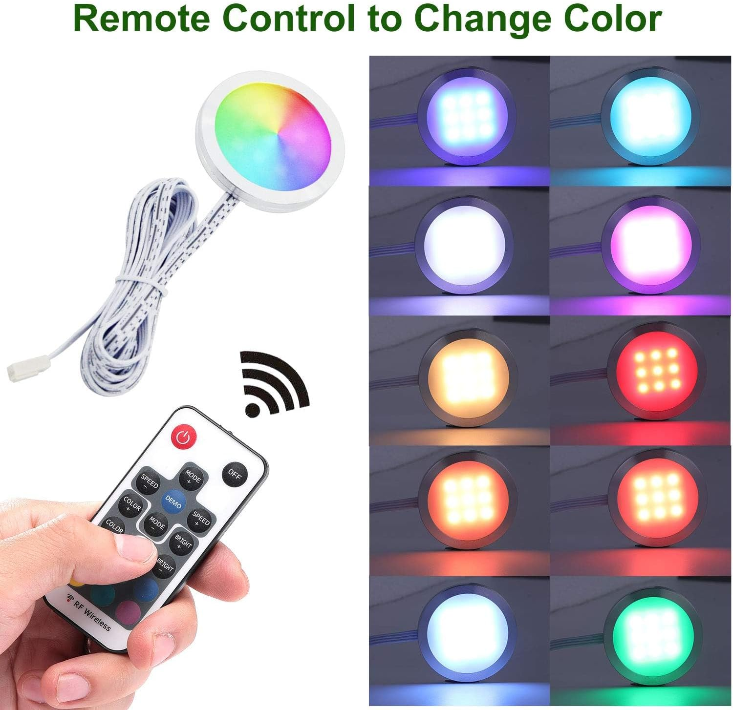 AIBOO RGB Color Changing LED under Cabinet Lighting Kit 4 Packs Aluminum Slim Cabinet LED Puck Lights for Kitchen Counter Wardrobe Counter Furniture Shelf Ambiance Christmas Xmas Decoration Lighting