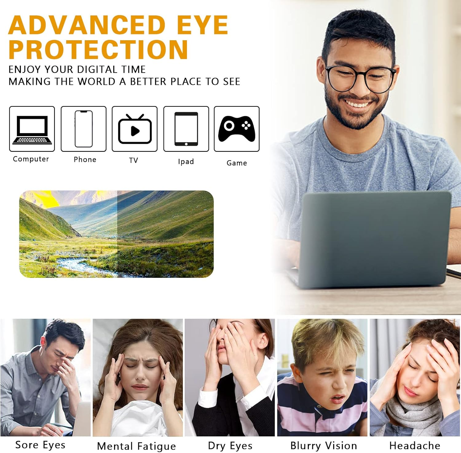 3 Pack Blue Light Blocking Glasses, round Frame, Light Weight Clear Lens, anti Glare, UV Protection, Unisex Adults Digital Device Users image number 5