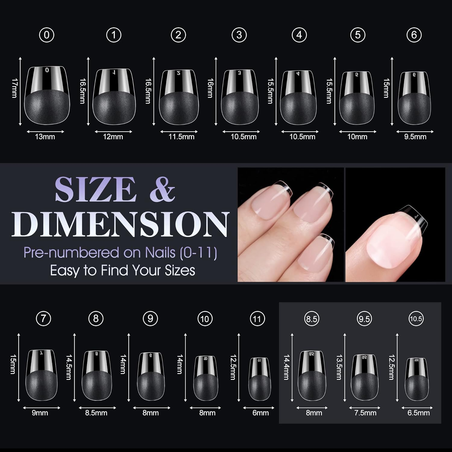 Gelike EC Extra Short Soft Gel Nail Tips Kit for Soak off Nail Extensions,Full Cover,Coffin Shaped,Pre-Buff PMMA Resin,Clear Ultra-Thin Design,15 Sizes,240 Pieces image number 6