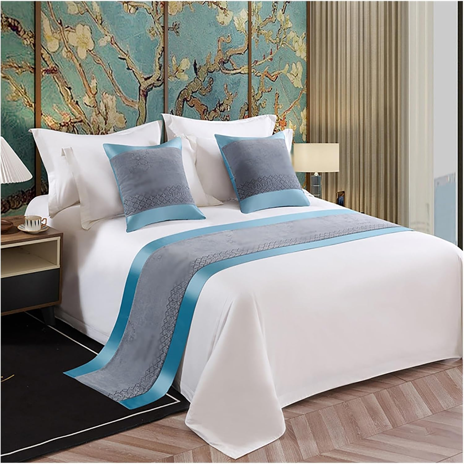 Bed Runners and Scarves,Luxury Bedding Protector Bed Runners,Modern Cotton and Linen Decorative Bed Foot Bed Scarf,Soft and Bed Runner for Bedroom Hotel Wedding Room(Red,240 * 50Cm) image number 1