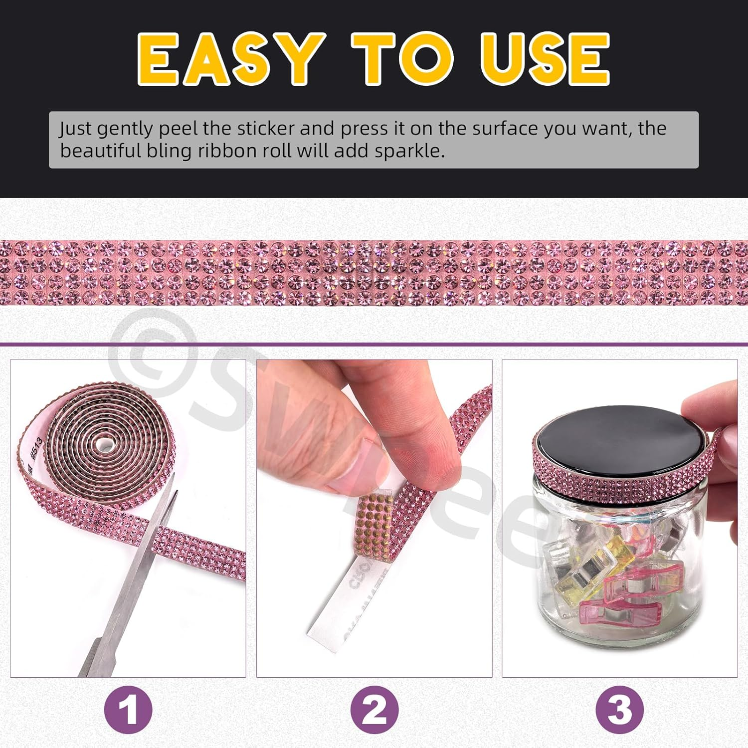 Swpeet 4 Rolls 4 Sizes Royal Blue Self Adhesive Rhinestone Ribbons Strips, Bling Crystal Rhinestone Diamond Ribbons Stickers, Rhinestone Tape Wrap, Diamond Rhinestone Roll for Crafts Phone Decoration - Blue image number 3