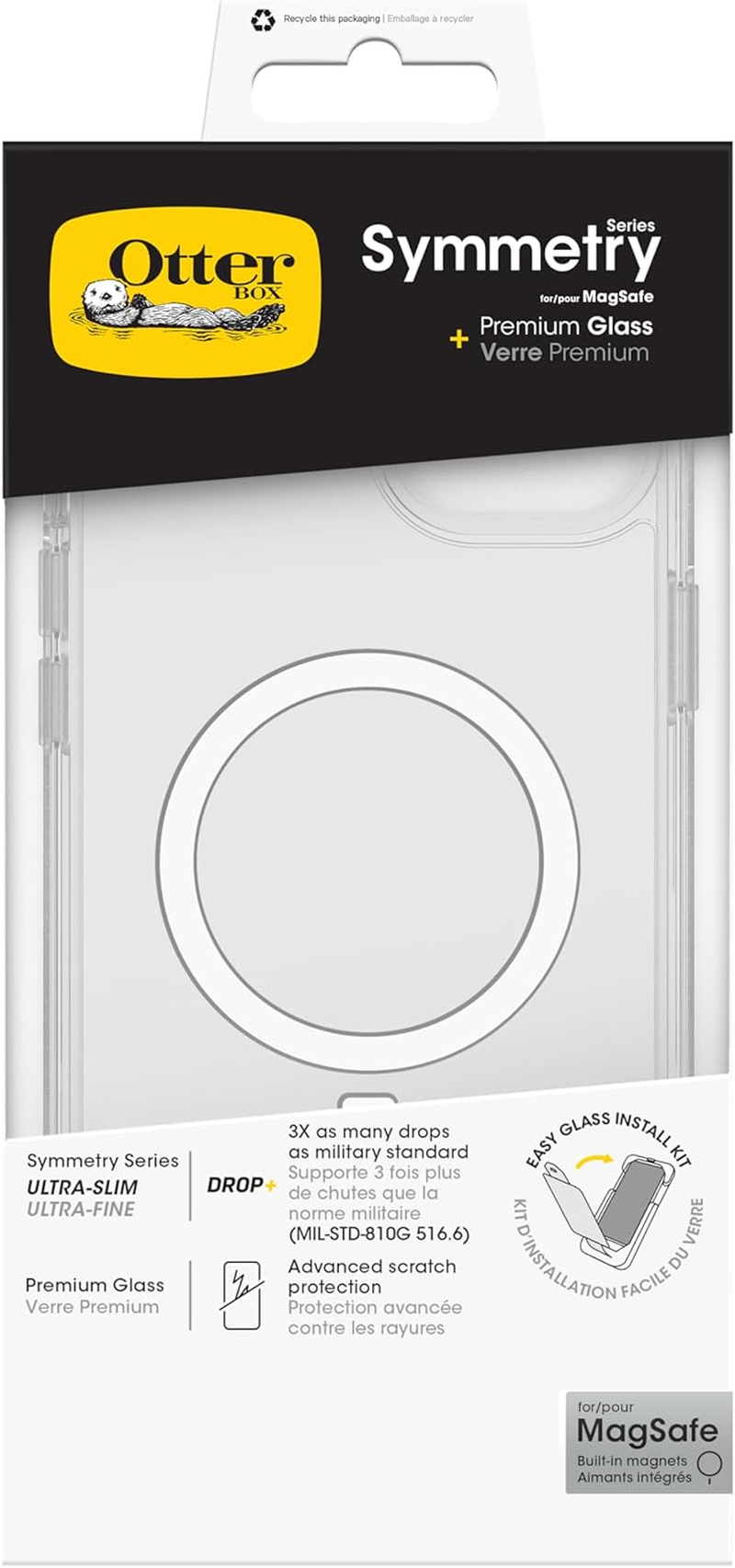 Otterbox Drop Protection Bundle for Iphone 15 Pro; Symmetry Magsafe Clear Case 3X Tested to Military Standard and Premium Glass Screen Protector Advanced Antiscratch Technology, Clear image number 1