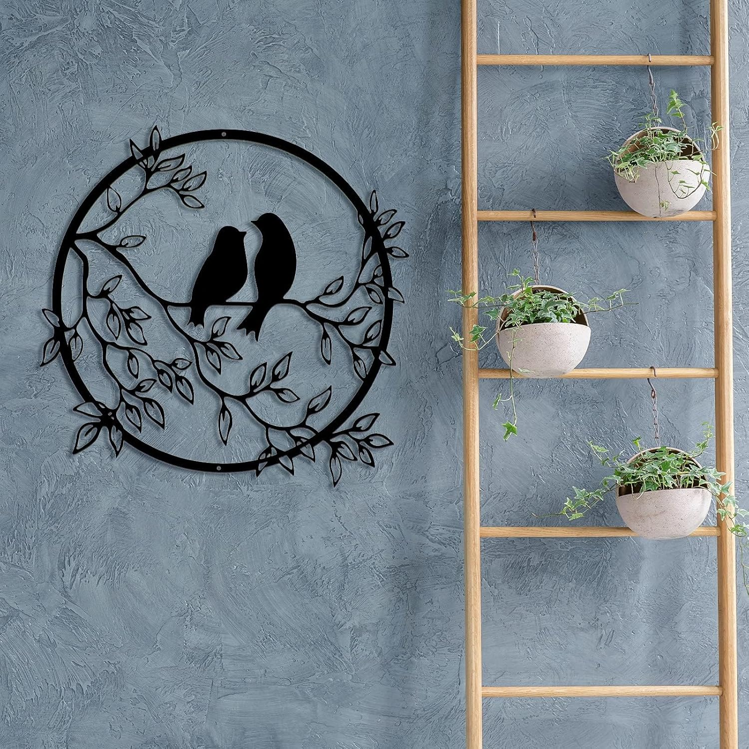 Metal Wall Art, Bird on Tree Branch, Metal Bird Wall Silhouette Bird Wall Art Decor for Living Room Garden Bedroom Office Home Wall Housewarming Party Decor (Black) image number 1
