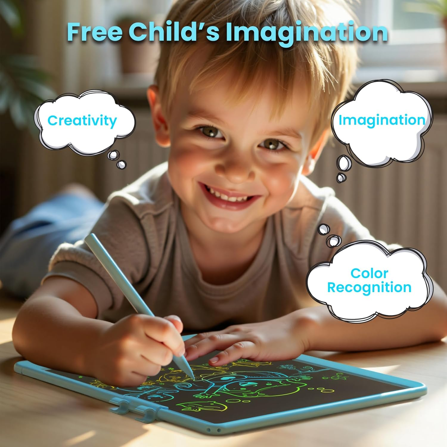 Writing Tablet for Kids (Age 3-8), 10-Inch LCD Colorful Doodle Boards, Perfect for Christmas & Birthday Gifts, Learning Toys & Travel Essentials for Boys and Girls (Blue&Pink) image number 1