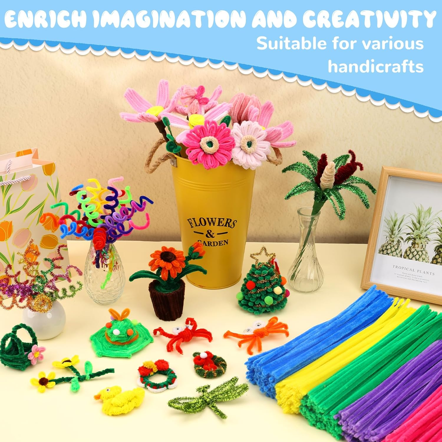 Pipe Cleaners, 100PCS Pipe Cleaners Craft Supplies, Light Blue Pipe Cleaners Bulk Fuzzy Sticks for DIY Art and Craft Projects Home Christmas Decoration image number 3