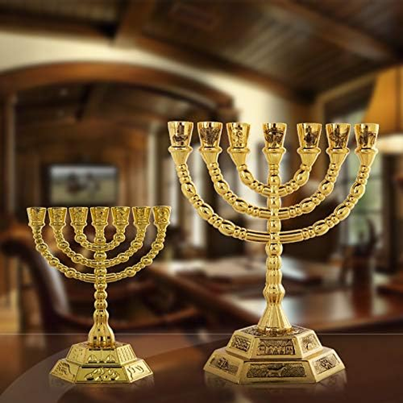 YU FENG 7-Branch Menorah Candle Holder for Shabbat,Tabernacle, Home Decor Ornaments Table Centerpiece Display(Light Gold) - Light Gold image number 3