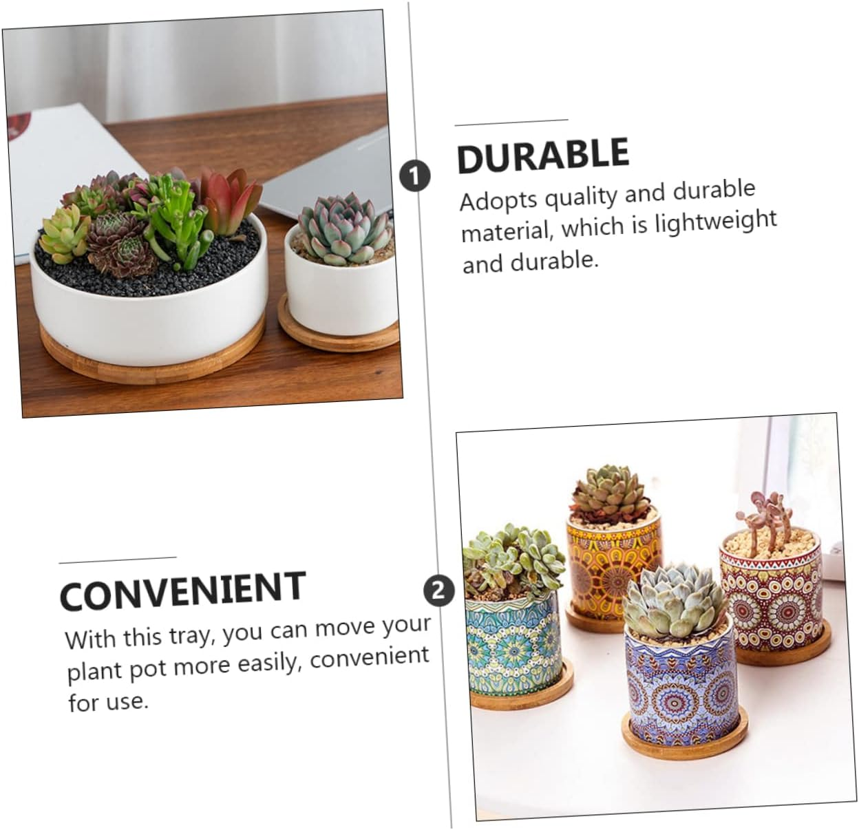 BUTIFULSIC 5Pcs Bamboo round Plant Pot Trays Set for Indoor and Outdoor Gardening, Potted Plant Flowerpot Bottom Trays Multiple Sizes (6.5Cm to 12Cm) Suitable for Succulent and Bonsai Pots image number 4