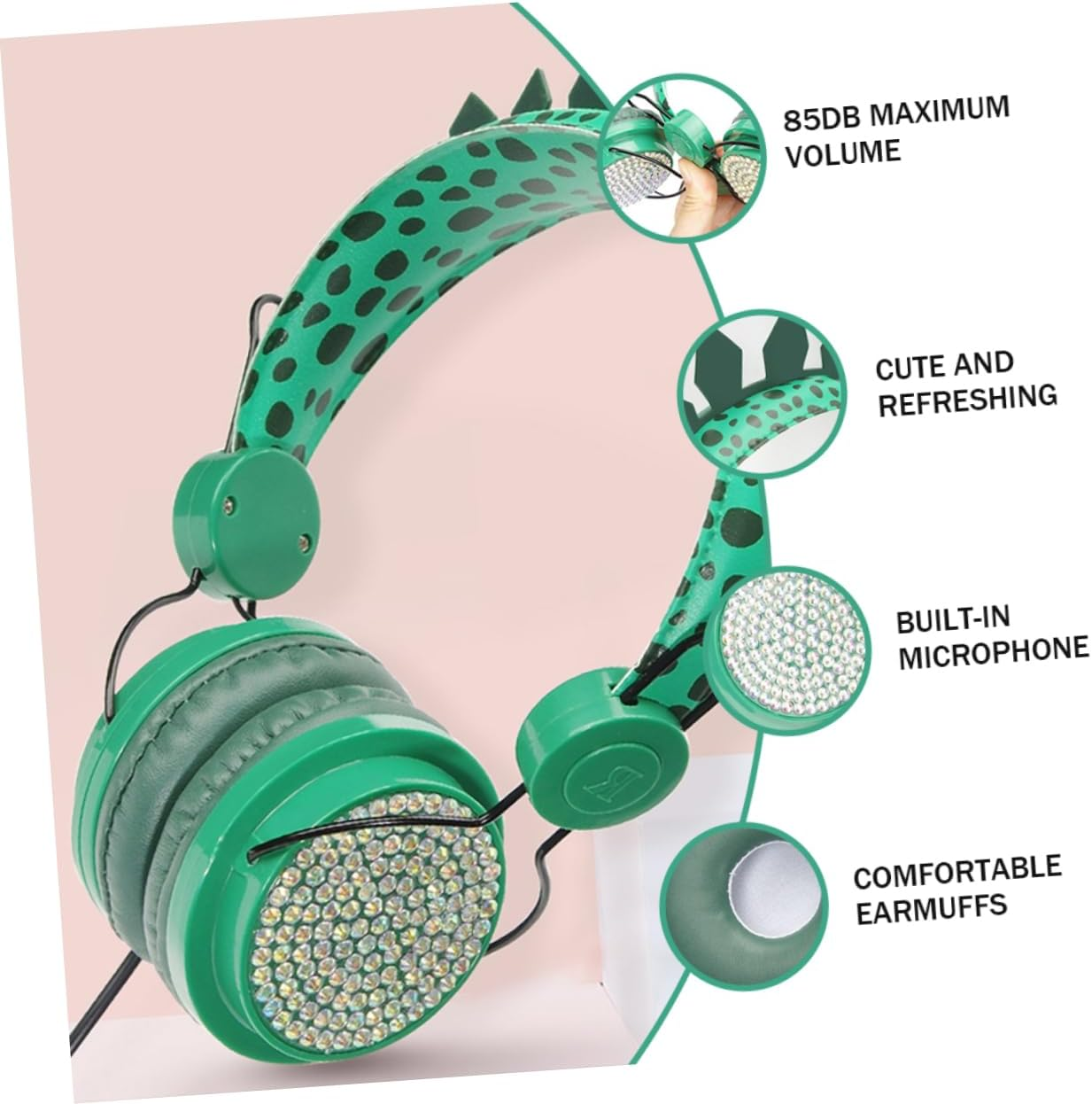 TEHAUX Boy Girl'S Headphones over Ear Microphone Adorable Dinosaur Design for Boys Girls for School and Travel image number 3