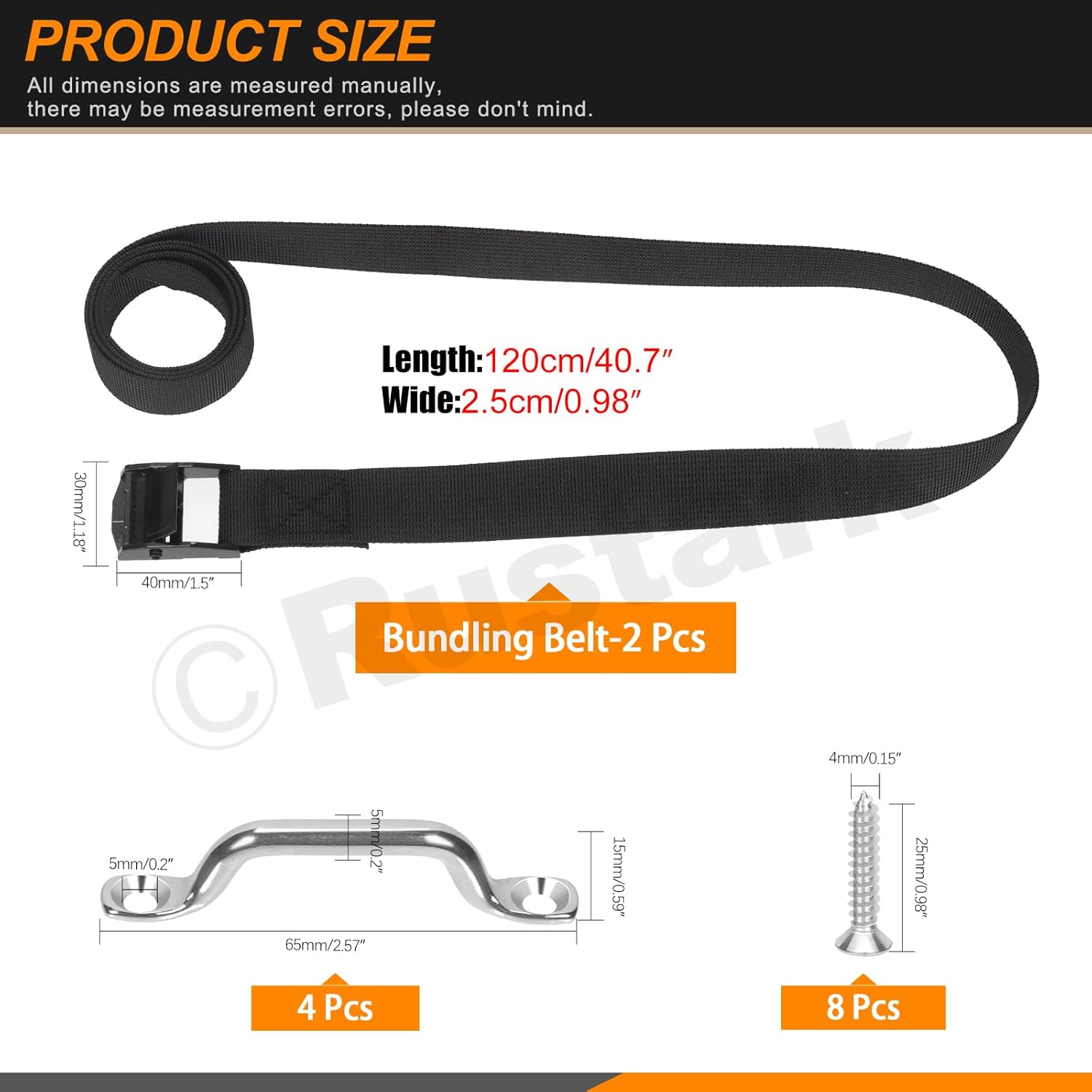 14Pcs 2 Sets Battery Tie down Strap Kit with Stainless Steel Cam Buckle, Stainless Steel Bracket and SS Screws for RV, Boat, SUV Battery Box Hold down Straps image number 6