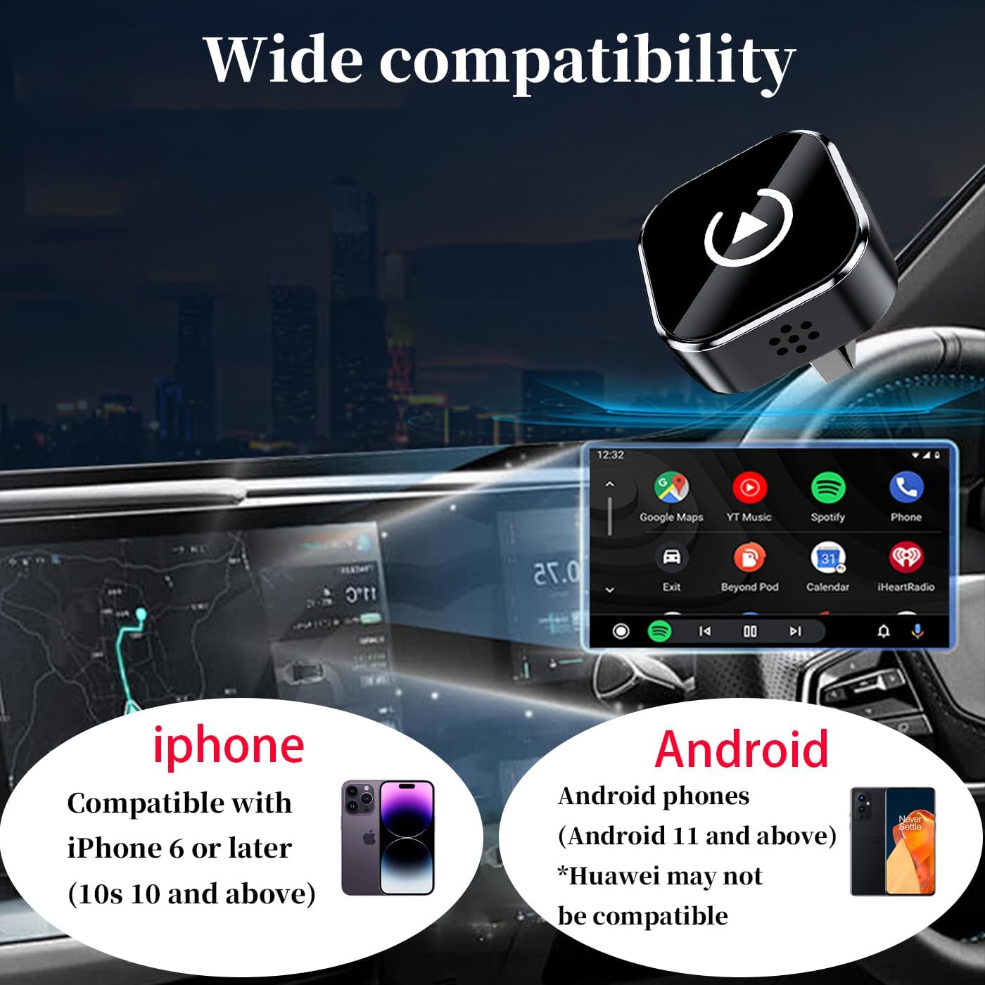 2025 Upgraded Mini Wireless Carplay and Android Auto Adapter 2-In-1 Carplay Dongle Converts Wired to Wireless Plug and Play Wireless Carplay Adapter with USB USB-C Port Black Fast Auto-Connect