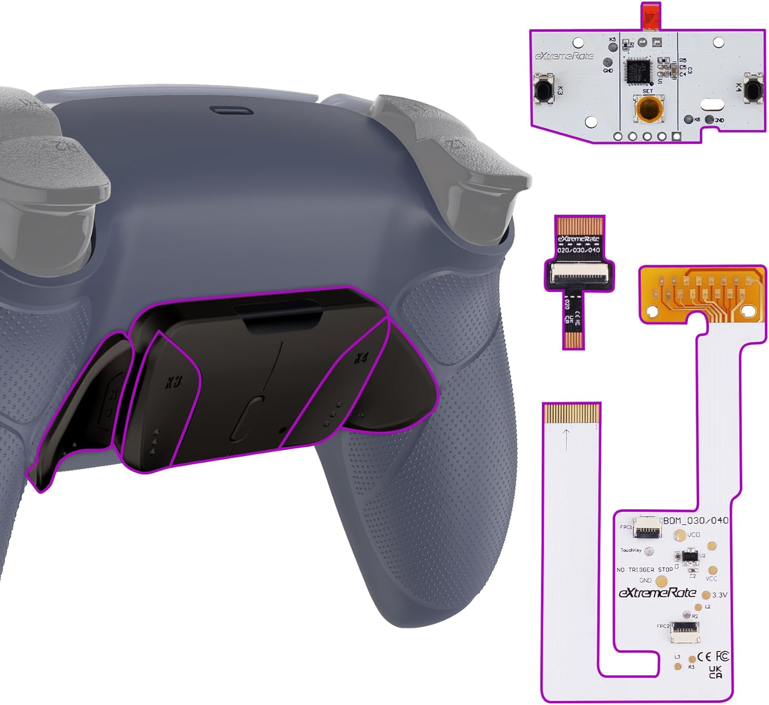 Extremerate Real Metal Buttons RMB RISE4 V3 Remap Kit for PS5 Controller BDM-030 040 050, Redesigned Black Rubberized Grip Bottom Shell Upgrade Board 4 Back Paddles Attachment for PS5 Controller