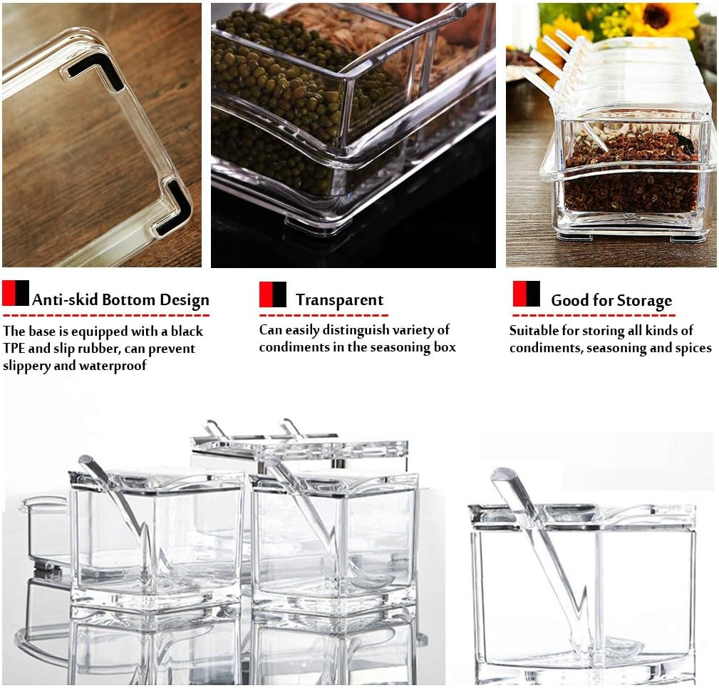 Clear Seasoning Box,4 Pieces Clear Seasoning Storage Container for Spice Salt Sugar Cruet,Condiment Jars with Spoons image number 4