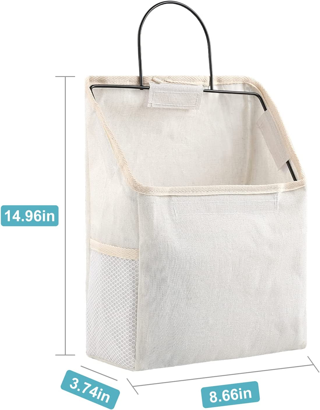 Surblue Wall Hanging Storage Bag with Sticky Hook, Closet Hanging Storage for Pocket, Bathroom Dormitory Organizer Bag, Linen Cotton Organizer Box Containers for Bedroom(White) image number 2