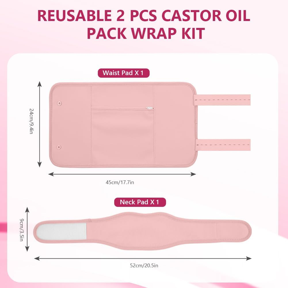 AOOWU Organic Castor Oil Pack, Castor Oil Pack Kit, Reusable Castor Oil Packs Set for Liver Detoxification, Thyroid, Digestion, Constipation, Pack of 2, Pink - 1 X White image number 4