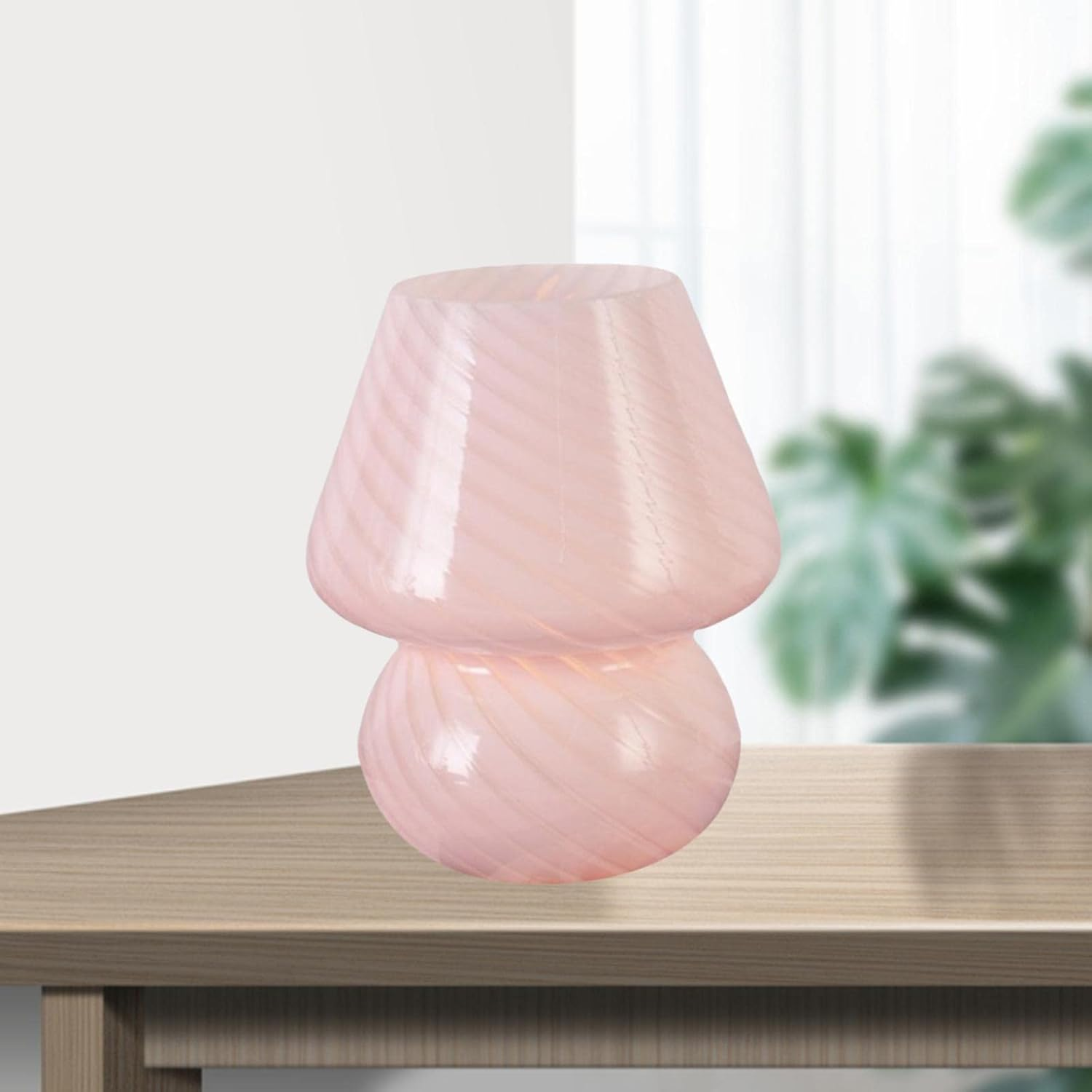 Baoblaze Glass Mushroom Bedside Table Lamp, Vintage Style Striped Small Nightstand Light for Home Decor, Living, Bedroom, Gift, Pink, 2 Colors Light image number 5