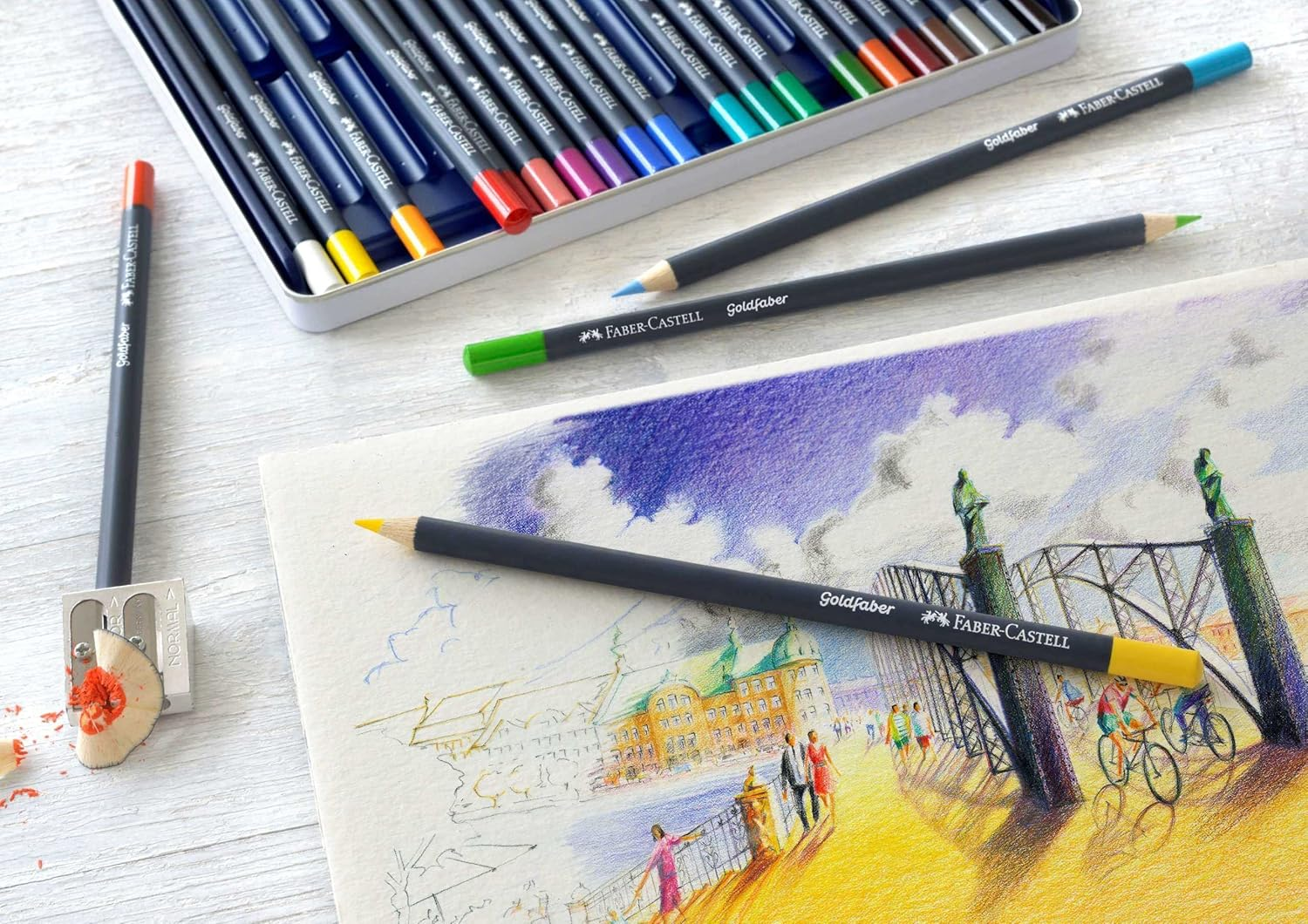 Faber-Castell Vibrant Goldfaber Color Pencils, Assorted &ndash; Tin of 48, (18-114748)