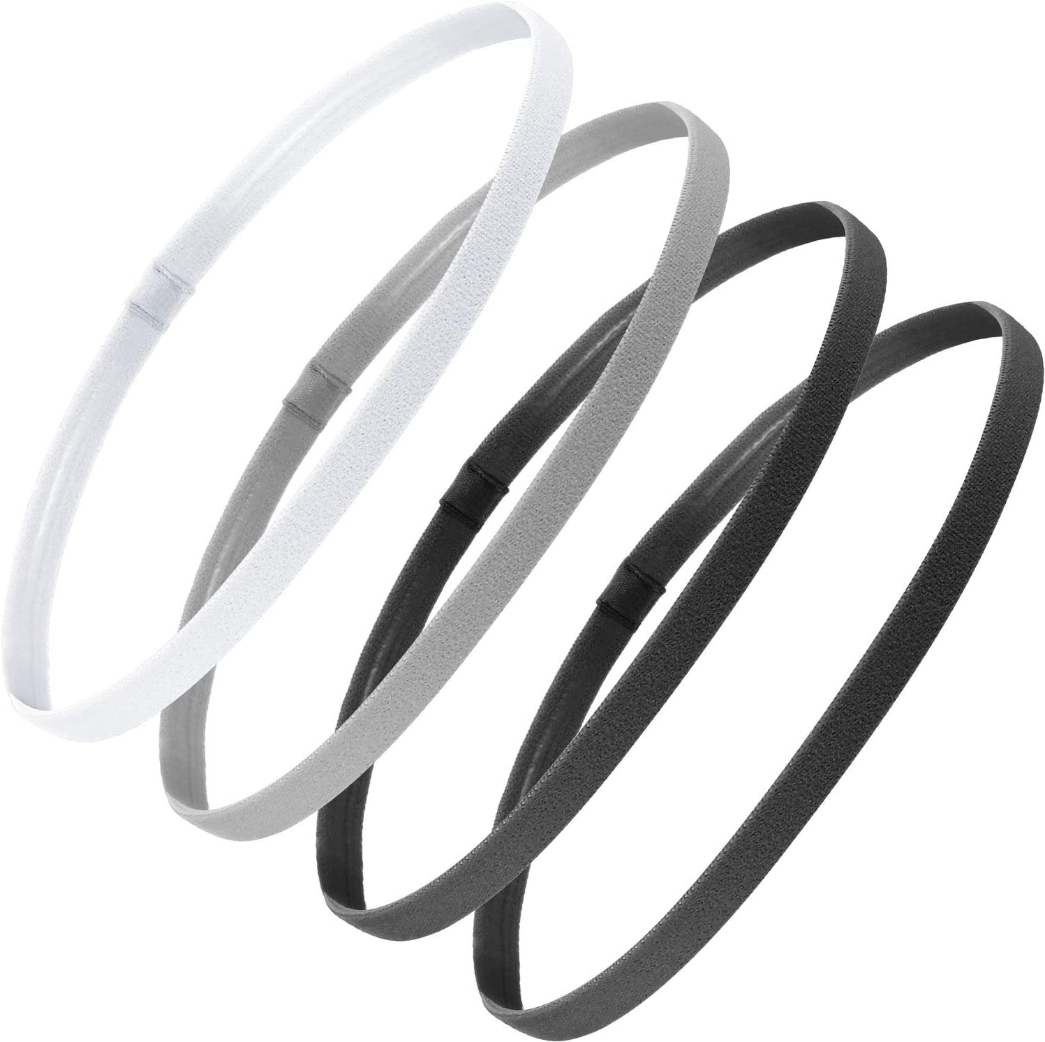 4 Pieces Elastic Sports Headbands Thick Non-Slip Hair Bands for Women and Men (Grey, Black)