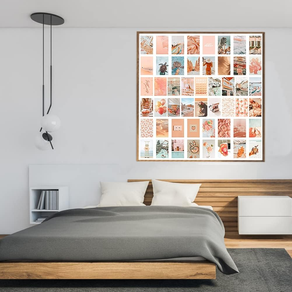 Kiperpon 50Pcs Peach Beach Aesthetic Pictures for Wall Collage Boho Style Collage Print Kits Teal Color Room Decorations For image number 1