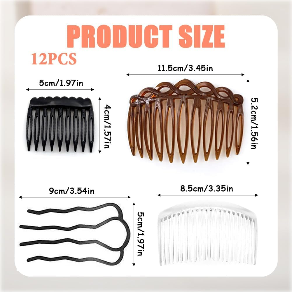 Pack of 12 Hair Combs for Clip-In French Resin Insertion Combs Multiple Teeth Comb for French Twist Bun and Everyday Styling Anti-Static Hair Comb for Women Girls