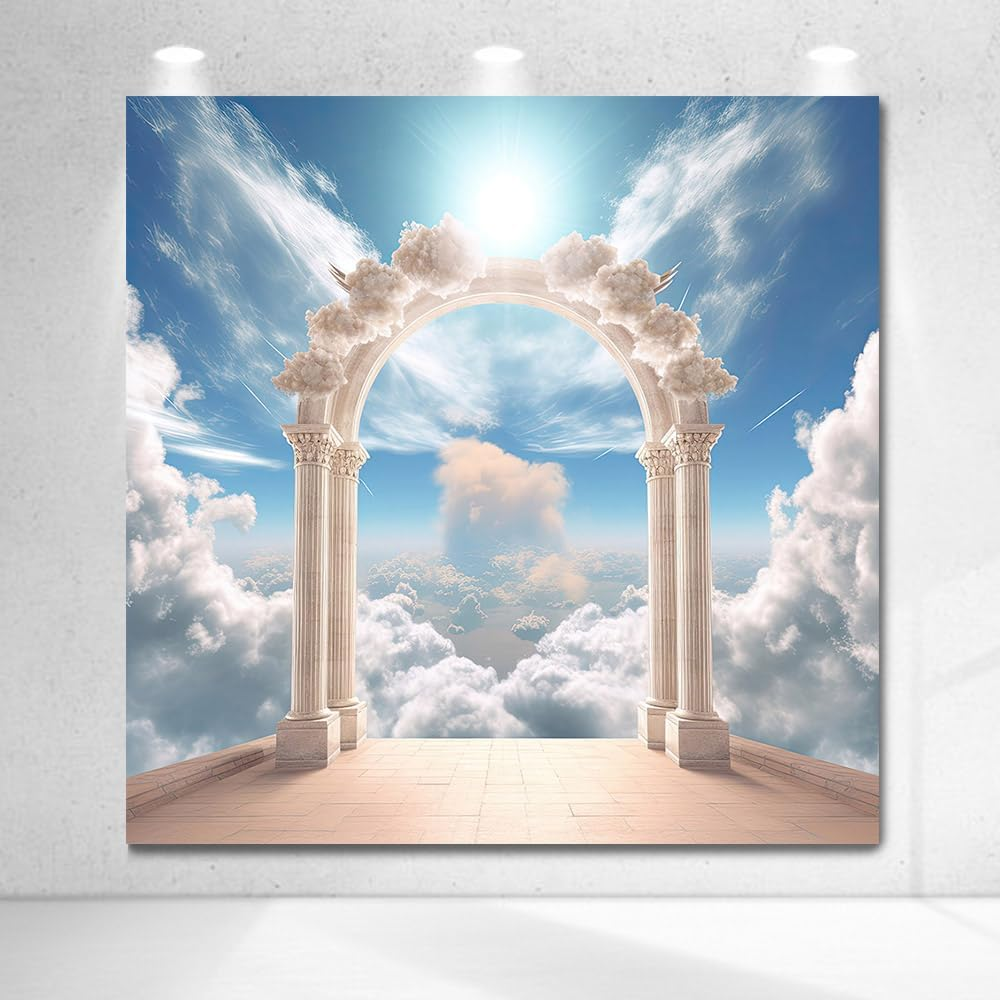 MEHOFOND Door to Sky Backdrop Photography White Door Clouds Blue Sky Backdrop Adult Child Portrait Christening Funeral Memorial Day Church Decoration Banner image number 6