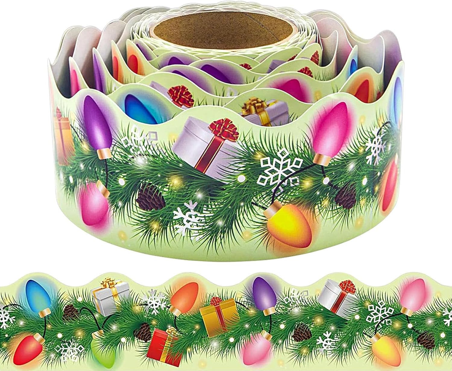 Christmas Pine Needles Bulletin Board Trim | 59 Feet Christmas Bulletin Border Trim - Holiday Party Supplies for Weekday Dormitory Offices Window Home Stairs Room Holiday image number 4