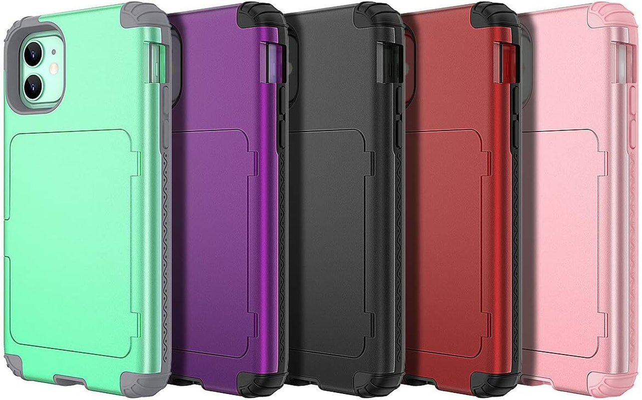 Iphone 11 Wallet Case - Welovecase Defender Wallet Credit Card Holder Cover with Hidden Mirror Three Layer Shockproof Heavy Duty Protection All-Round Armor Protective Case for Apple Iphone 11 Black - Green image number 2