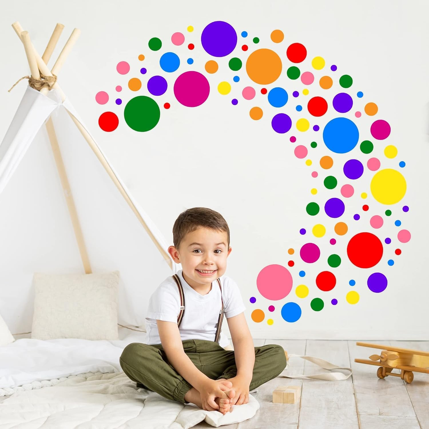 1240Pcs Polka Dot Wall Decals Colorful Boho Wall Decal Peel and Stick Kids Wall Decals Removable round Circle Rainbow Wall Stickers for Girls Baby Playroom Nursery Classroom Bedroom Living Room Decor image number 2