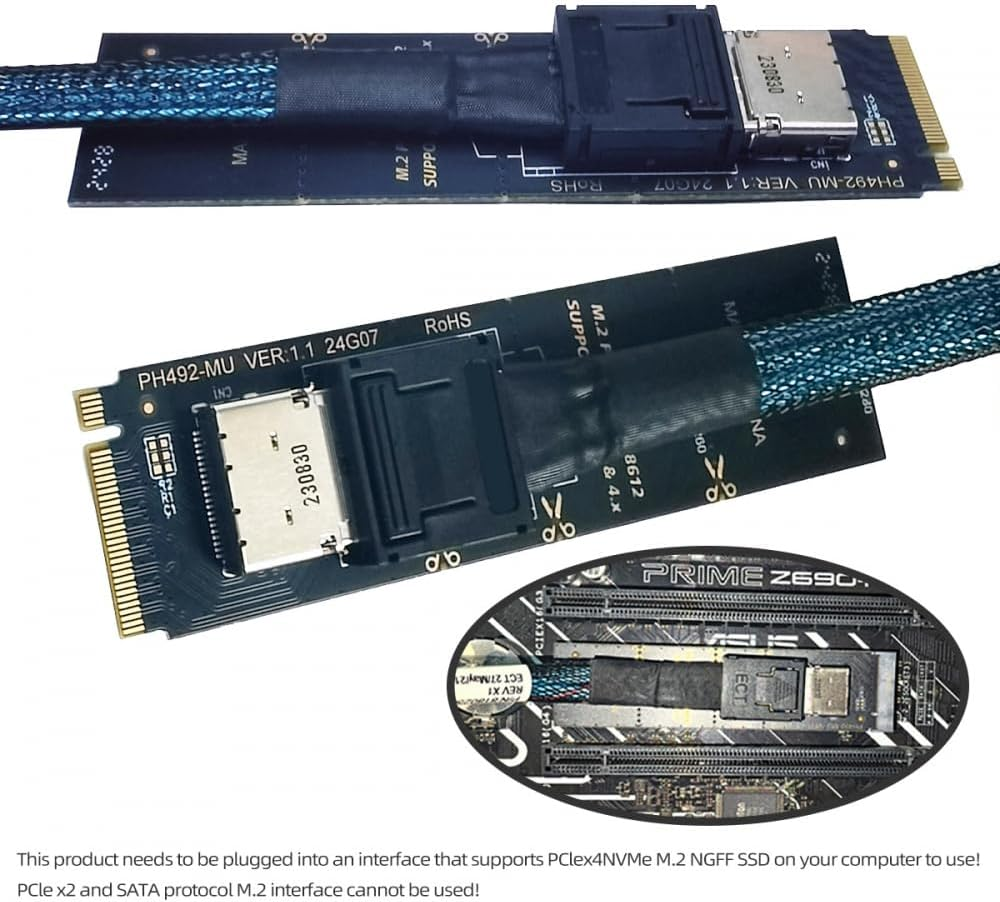 CY Card 2280 PCI-E4.0 M.2 M-Key to Oculink SFF-8612 SFF-8611 Vertical Host Adapter for NVME U.2 SSD Egpu image number 3