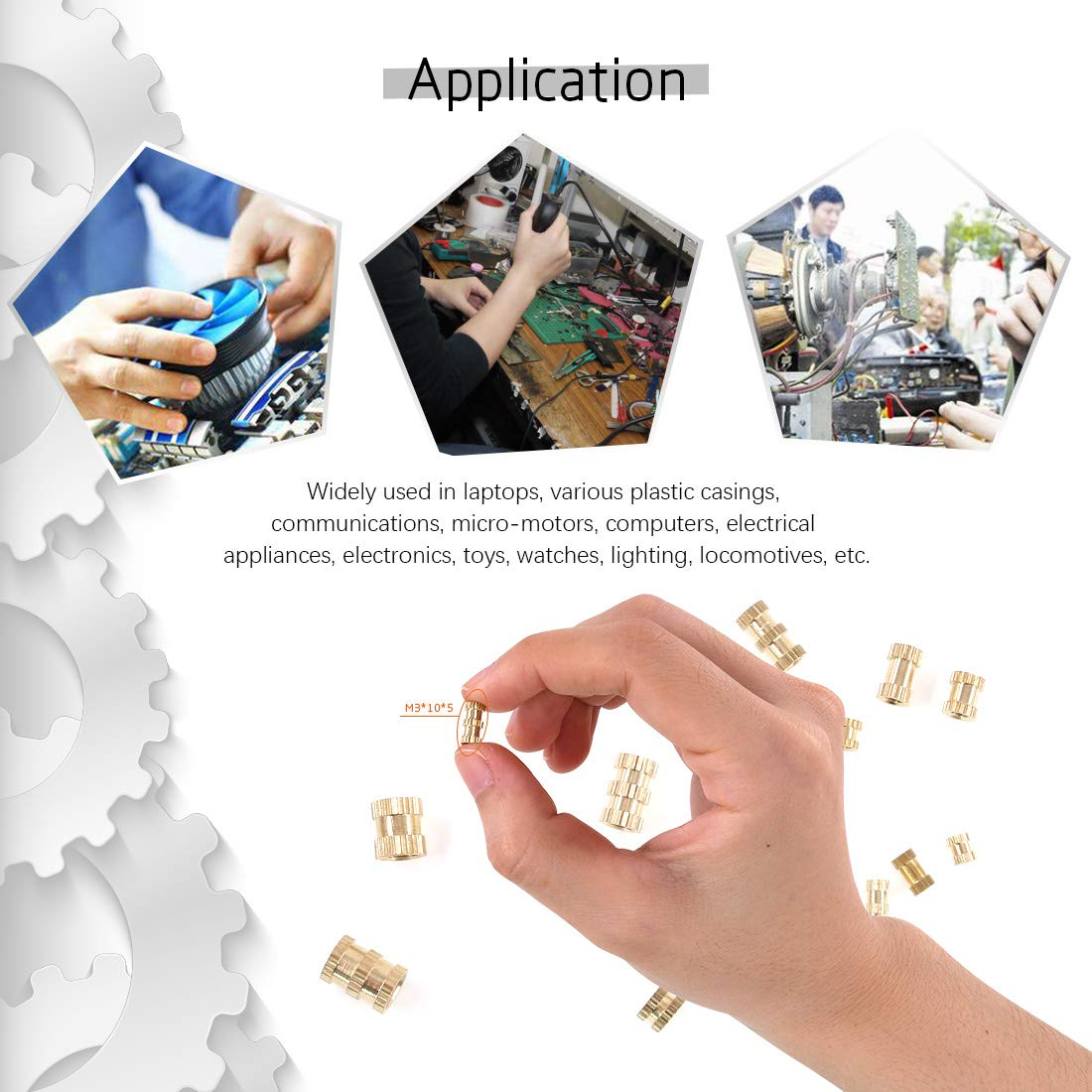 Rustark 330Pcs M2 M3 M4 M5 Metric Female Thread Brass Knurled Threaded Insert Embedment Nuts Assortment Kit image number 3