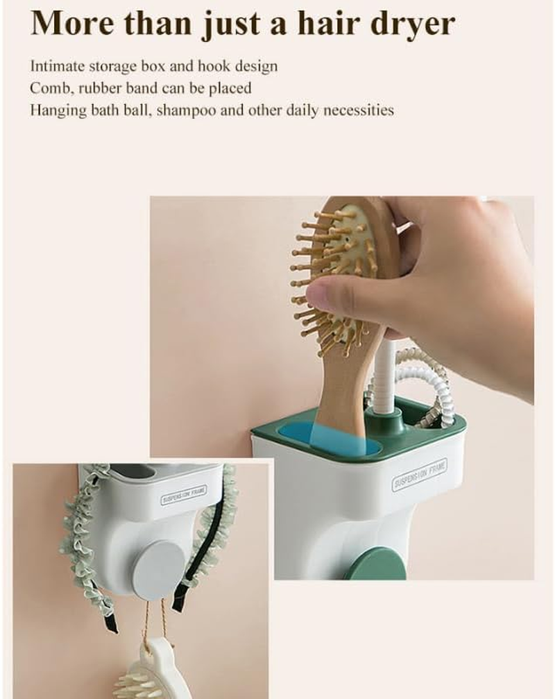 LAKYMIE Hair Dryer Holder Hands-Free Blow Dryer Holder 360 Degrees Adjustable Hair Dryer Rack Wall Mounted and Self-Adhesive image number 2