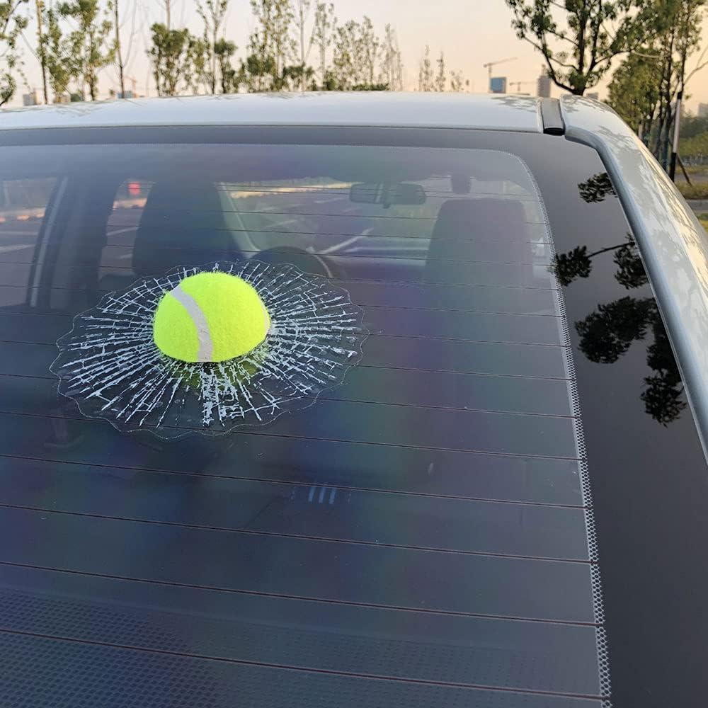 3D Prank Tricky Creative Glass Window Stickers Funny Auto Car Styling Ball Hits Car Body Window Sticker Self Adhesive Decal Accessories (Green Tennis) image number 3