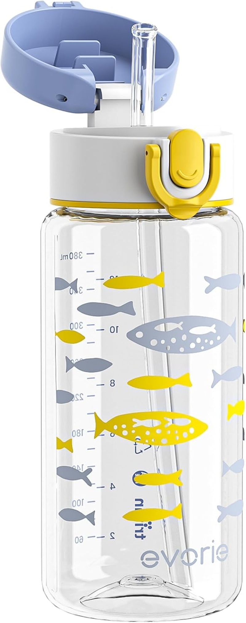 Evorie Tritan Kids Water Bottle with Straw, 13Oz Bpa-Free Leak Proof Drinking Bottle for School & Travel, Lightweight Clear Water Bottle with Carry Strap, Dishwasher Safe, for Kids Ages 3+ (Fish) image number 3