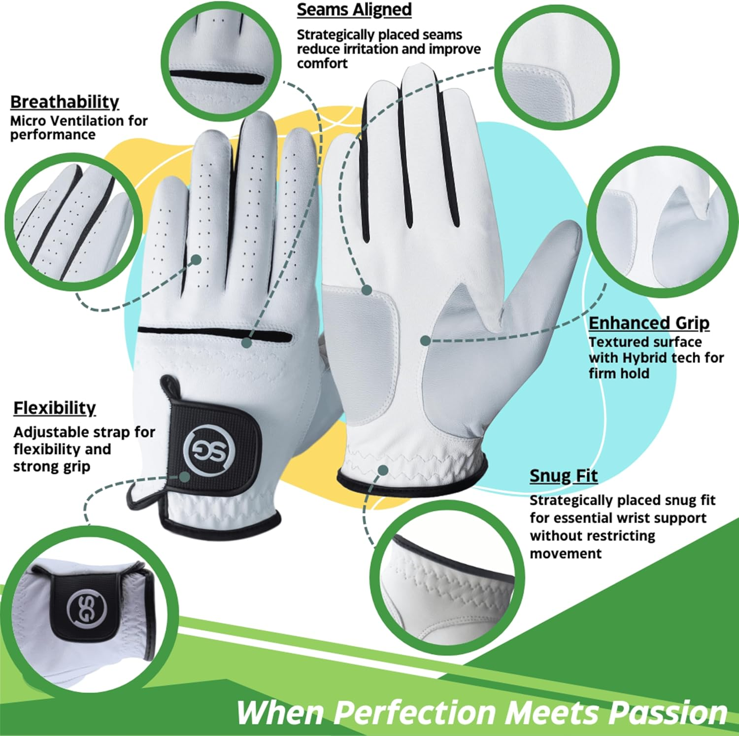 H-Cube All Weather & Genuine Leather Golf Gloves Men, Pack of 3, Wearable on Left Hand image number 3