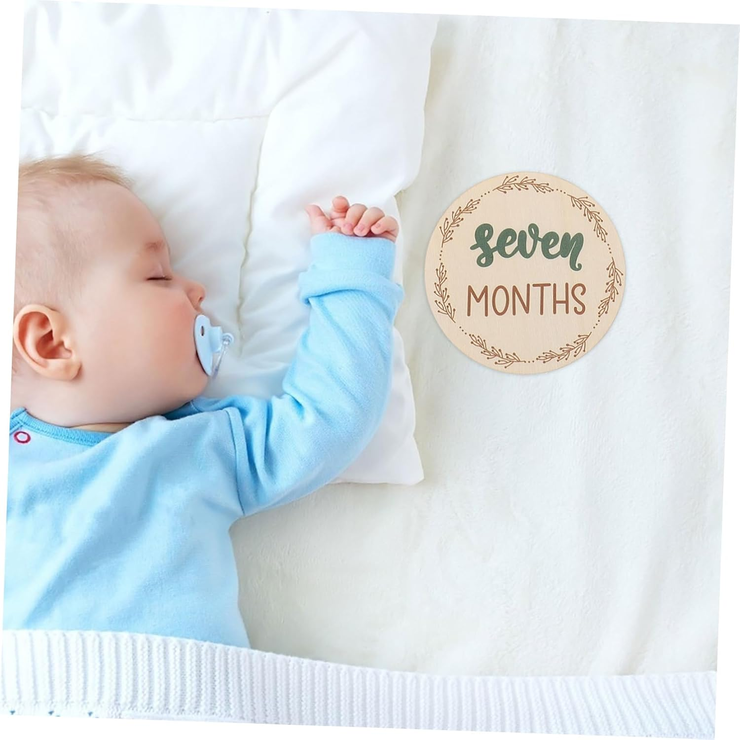 HOMSFOU Wooden Milestone Discs Monthly Milestone Cards Newborn Photo Prop Fine Craftsmanship Lightweight Portable Versatile Design image number 2