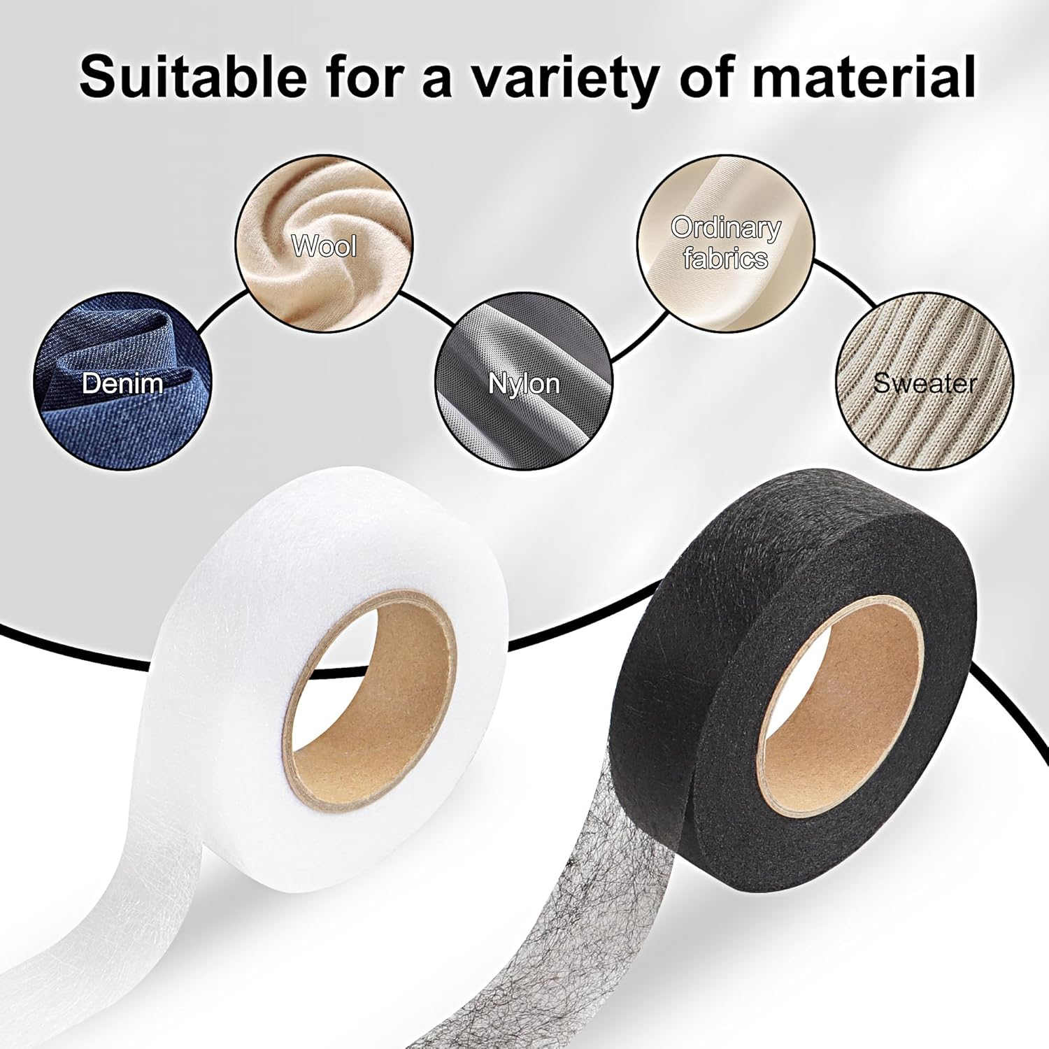 JUNART 2Pcs 2Cm&times;24M Hemming Tape Iron on Hemming Tape,Fabric Fusing Tape, Adhesive Double Sided Hem Tapes for Repair Curtains,Pants,Skirts,Jeans,Fabric Clothes with Tape Measure(Black) - Black image number 5