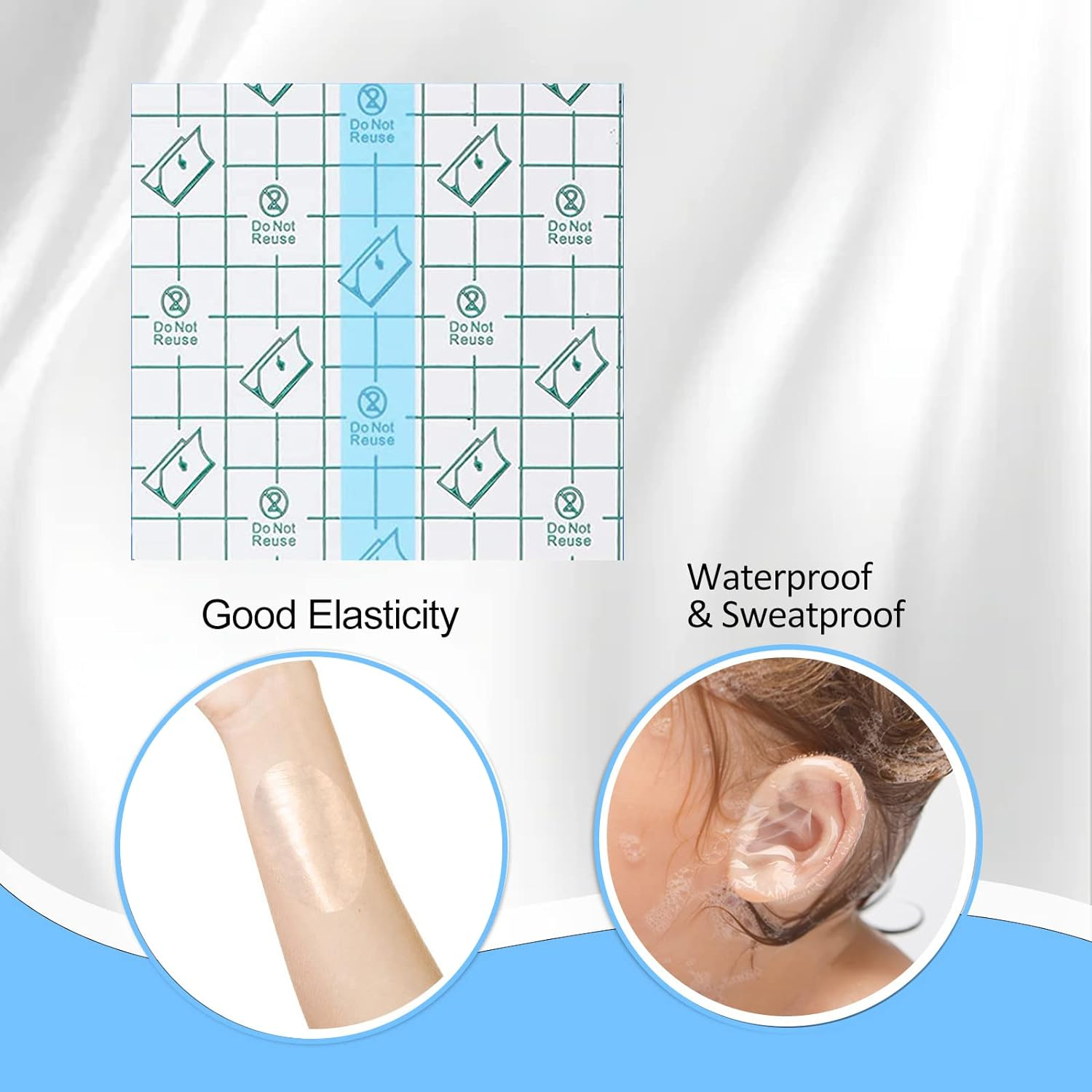 Upgraded Baby Shower Ear Stickers - 100PCS Newborn Waterproof Ear Cap with Thickened Absorbent Cotton Disposable Ear Covers Ear Protection for Shower Bathing Swimming Surfing Water Sports - Ear Protector, Transparency (7 X 9Cm for Adult) image number 5