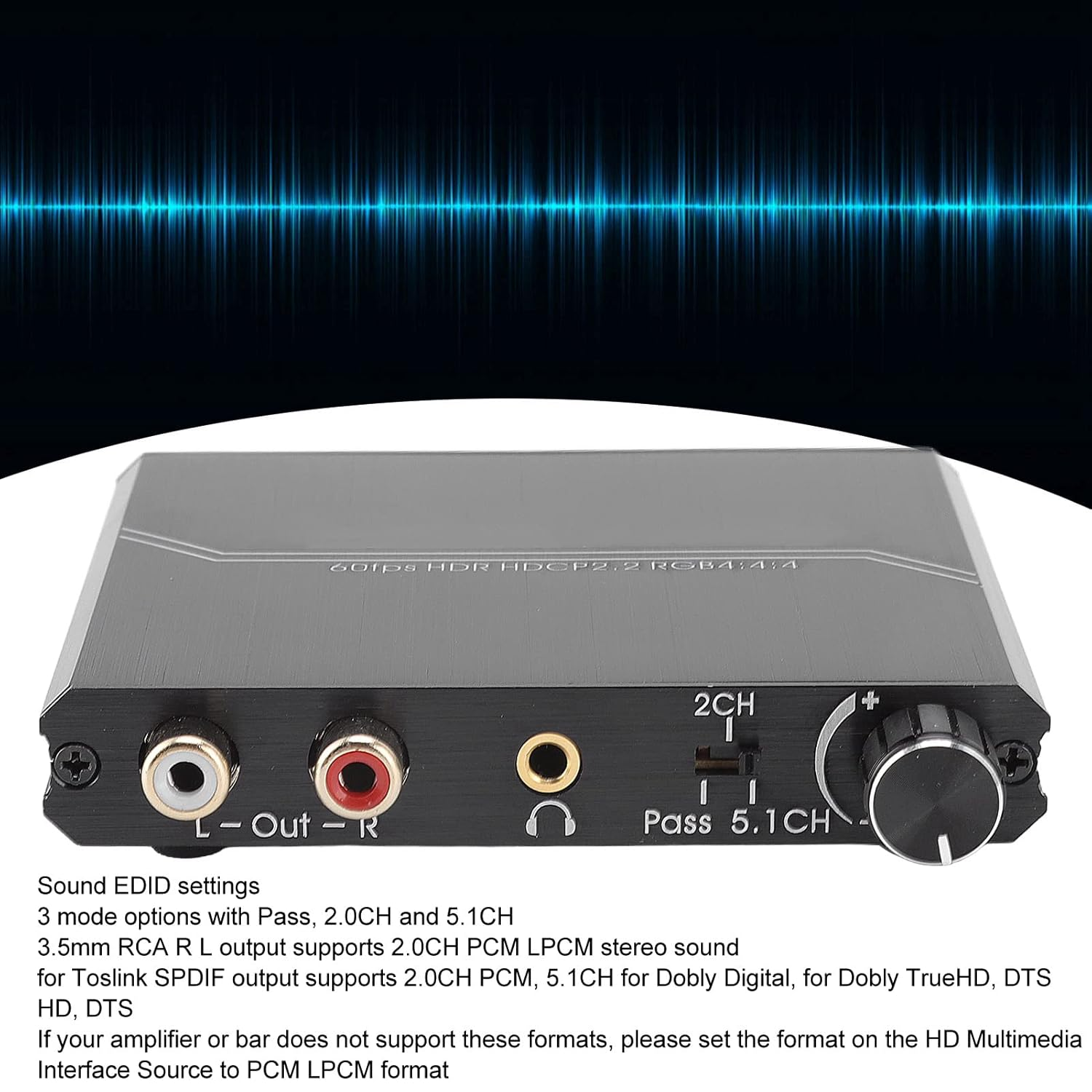 Audio Extractor 4K 60Hz, HD Multimedia Interface Audio Splitter with Volume Control, Sound Extractor for DVD Player, Network Player, Set Top Box, for PS2, for PS3, for PC Laptop image number 6