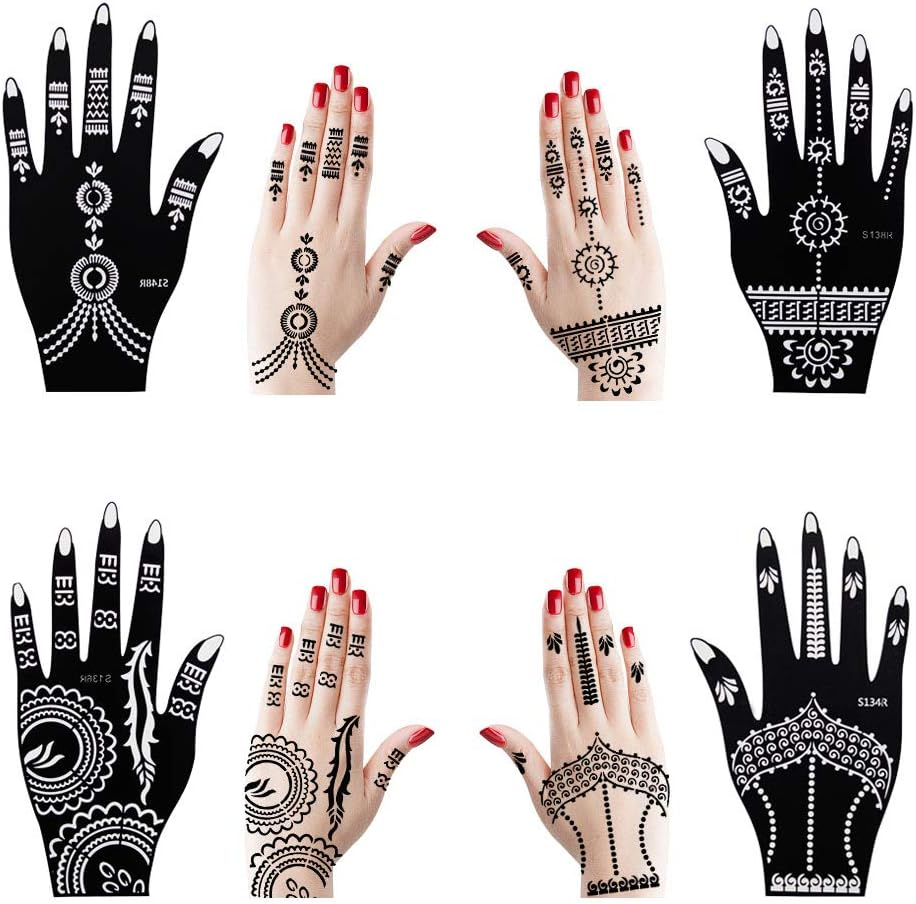 8 Pieces India Henna Tattoo Stencil Set for Women Girls Hand Finger Body Paint Temporary Tattoo Templates 20 X 10.5Cm image number 5