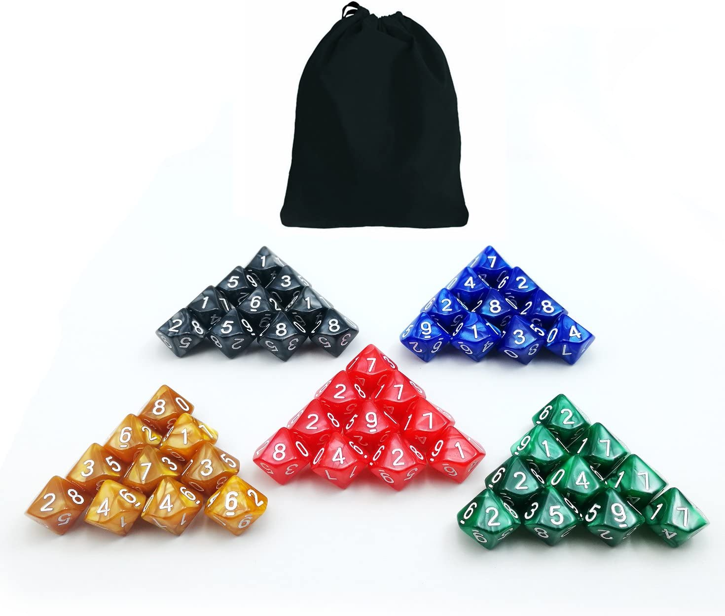 50Pcs Assorted D10 Pack, 5X10Pcs 10 Sides Dice Marble Polyhedral Dice D10 Set