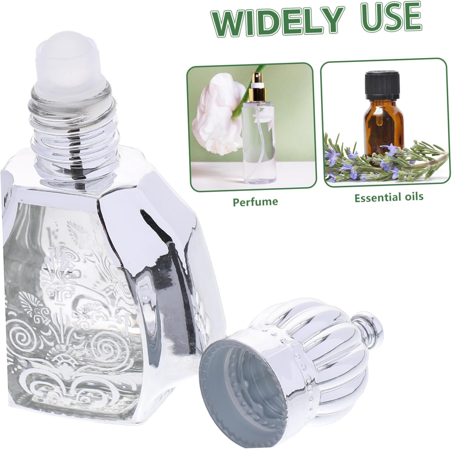 Aroma Roller Bottles 10Ml Glass Portable Perfume Supply Bottles with Silver Cap 2Pcs for Travel and Personal Use