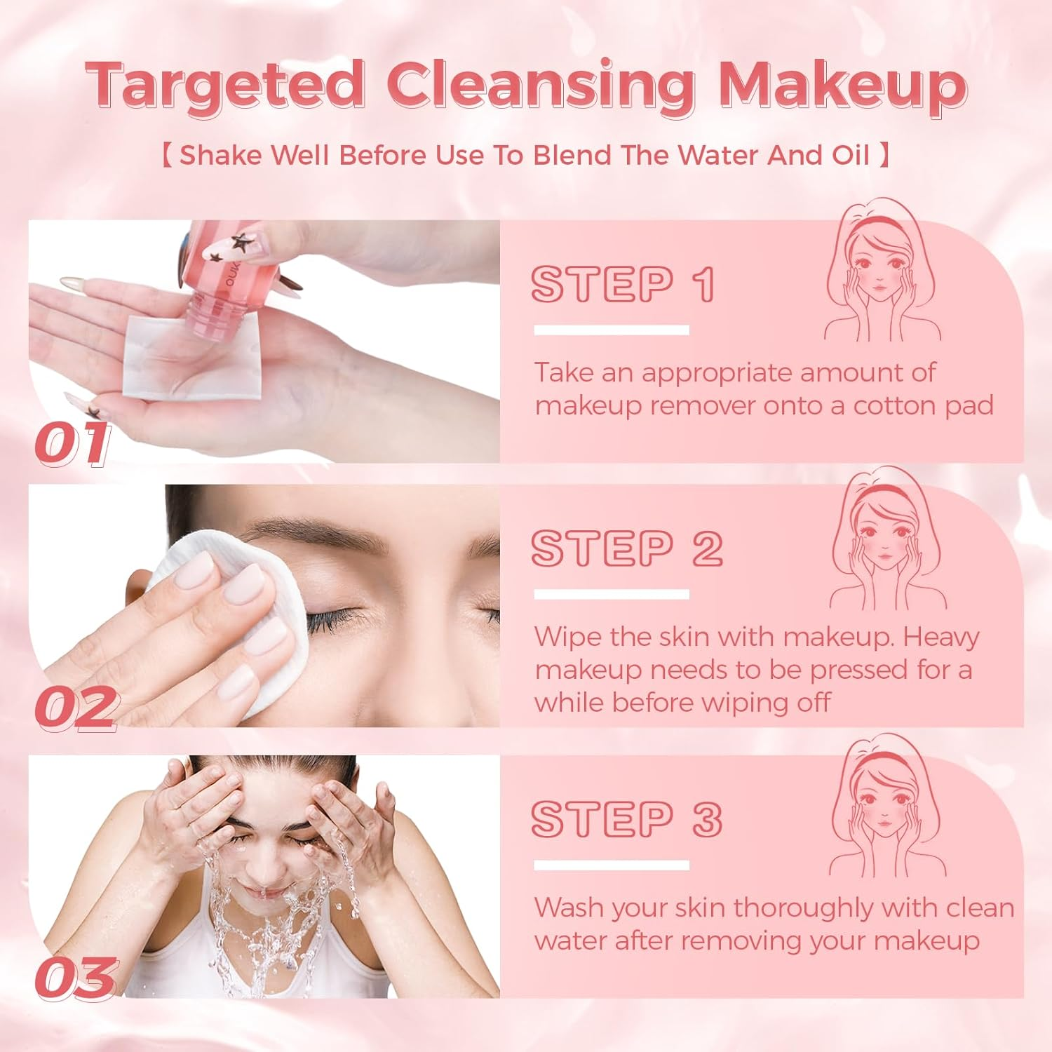 OUKEYA Eyes & Lip Heavy Makeup Remover, Waterproof Mascara Remover, Gentle Cleanser Liquid for Makeup with Natural Ingredients for Face, Normal Skin Types (80 Ml) image number 6