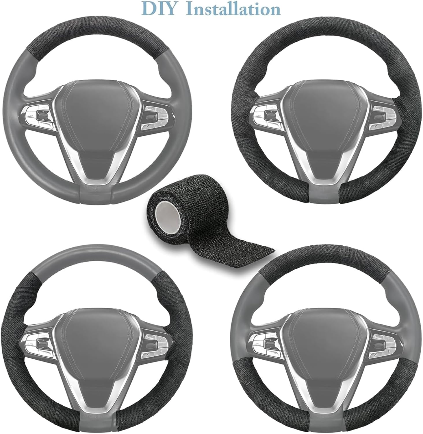 2 Rolls Steering Wheel Cover Tape, Universal Non-Slip Sweat Absorbent Wrap for Cars & Trucks, Breathable Elastic Tape for O/D-Shaped Steering Wheels (35.6-45.7 CM Diameter), Black