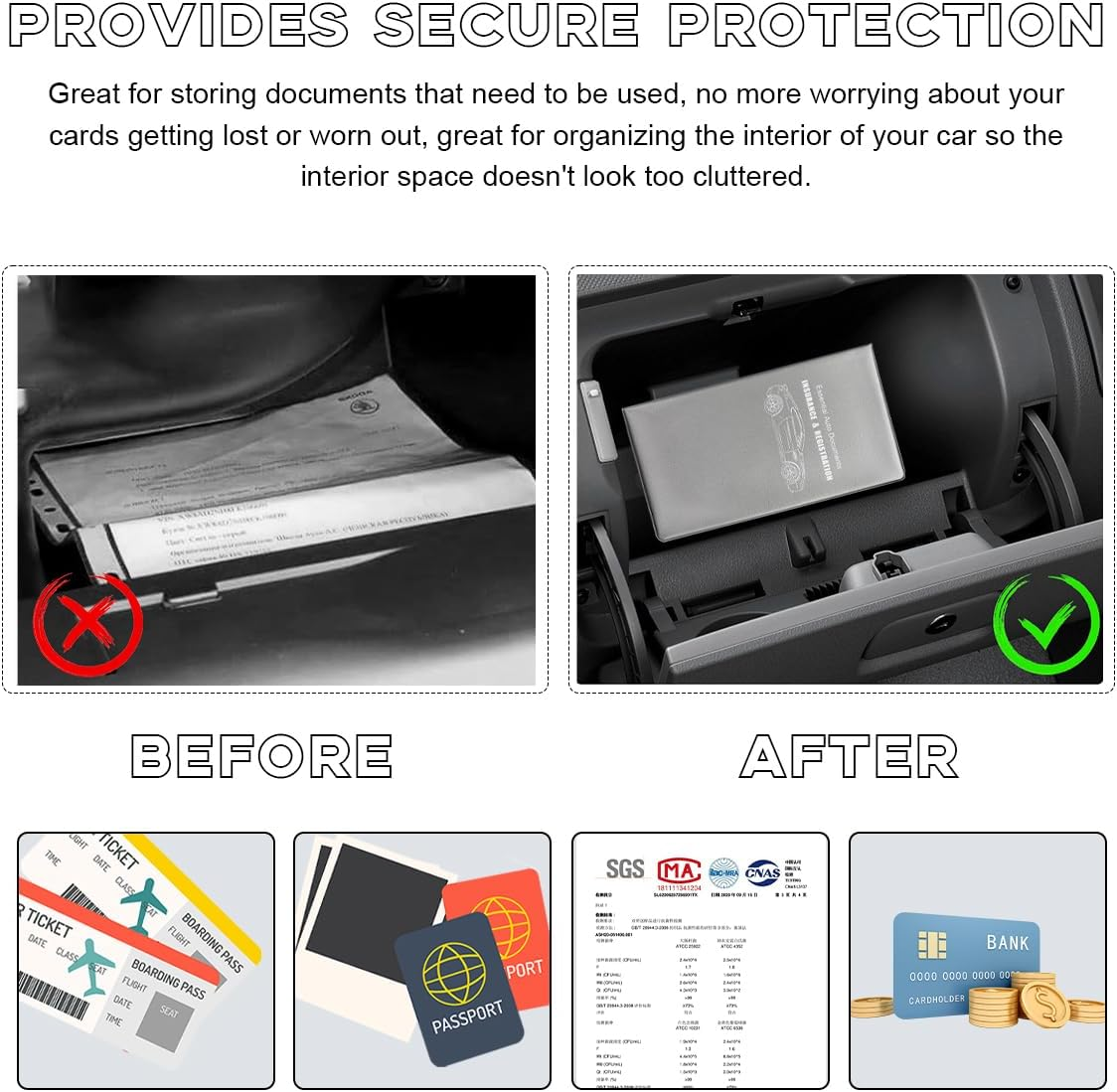 Yourkar Car Registration and Insurance Holder, 9.56"&times;5.19" Automotive Glove Box Organizer, Vehicle Card Document Glove Box Organizer for Documents Cards License, Car Accessories (Gray) image number 1