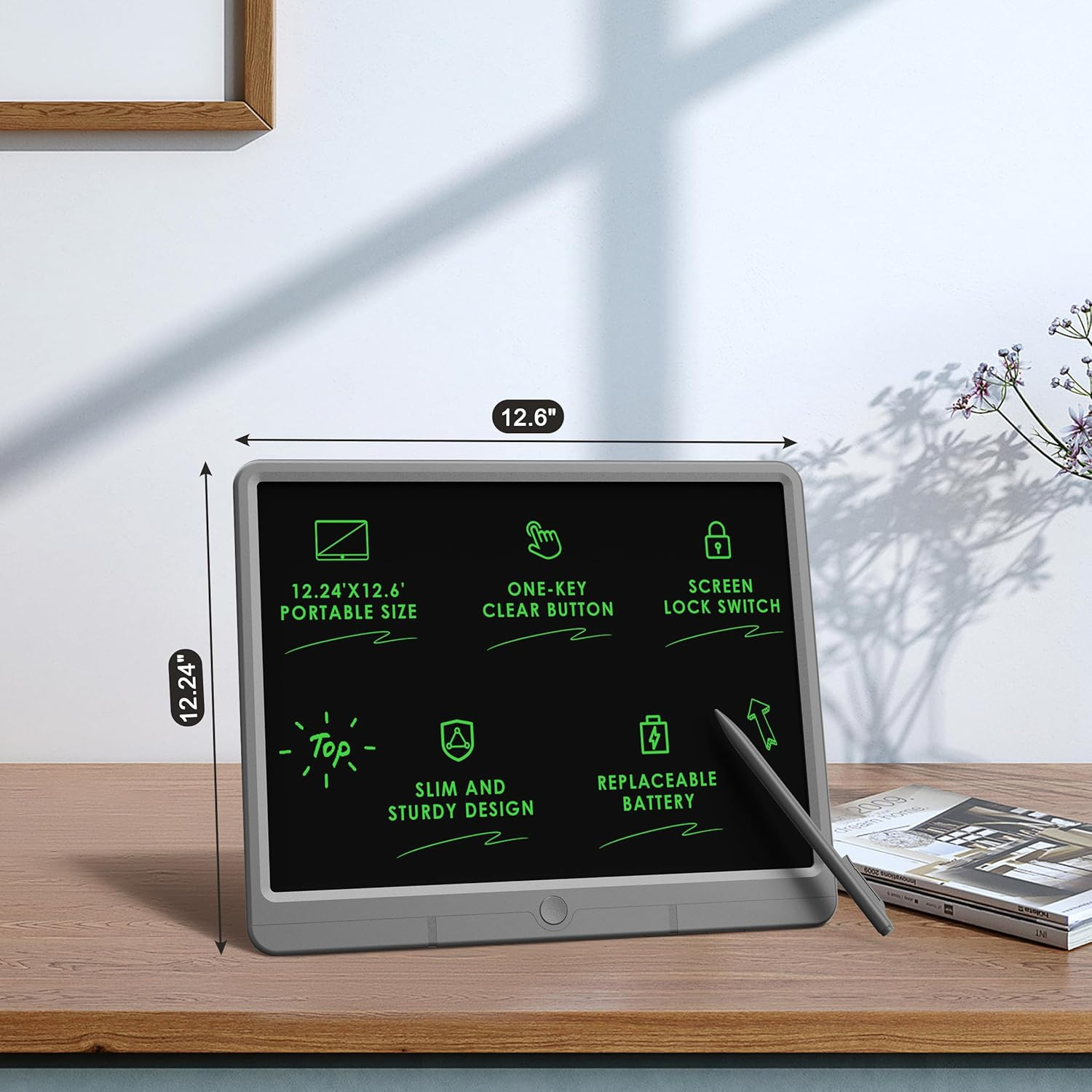 Wicue LCD Writing Tablet for Kids Drawing Board, Colorful Drawing Pads 15In Electronic Drawing Tablet, Educational Toys for 3 4 5 6 7 8 Years Old Kids Toddler (Gray) image number 3