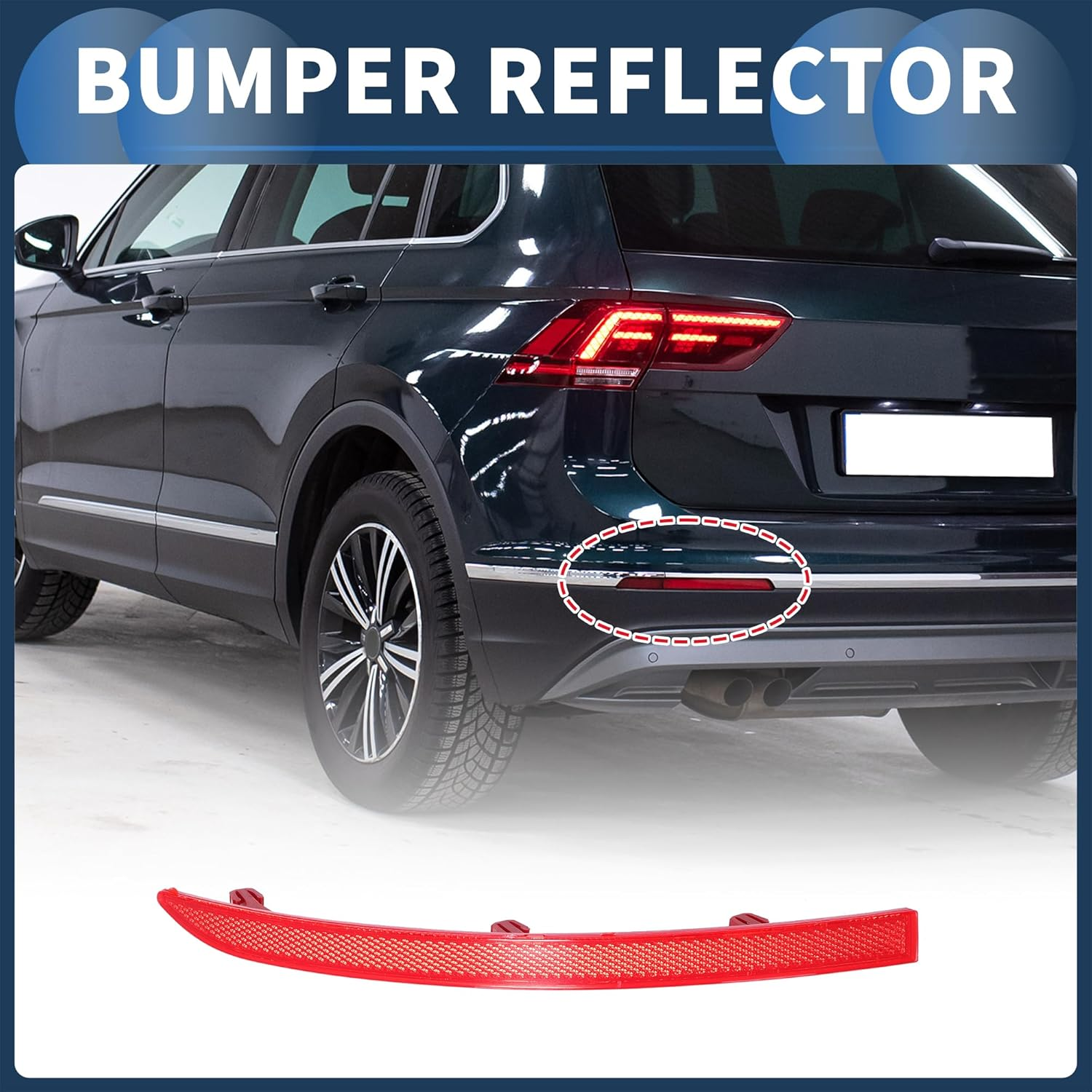 X AUTOHAUX Bumper Reflector Rear Left 11.22"X0.79" Bumper Reflector Side Marker No.5N0945105 for Volkswagen Tiguan 2010-2017 Plastic Red Durable image number 6